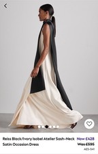 Reiss Black / Ivory Isobel Atelier Sash Neck Satin Xmas  Dress Sz 10 RRP £595