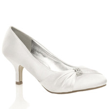 Ladies Womens Satin Low Mid Kitten Heels Wedding Bridal Party Sandal Court Shoes