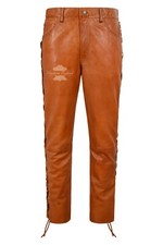 Mens Biker Leather Trouser Tan