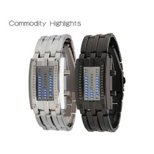 LED Binary Digital Wrist Watch Sport Wristwatch Stainless Steel Strap Watches
