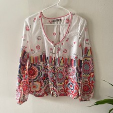 sandwich_ Floral Print Cotton Button-Up Shirt Women Large Multicolor Casual Boho