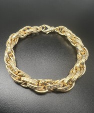 Solid 9ct Yellow Gold 7.5 INCH 9mm Wide Engraved Oval Links Heavy Bracelet & Box