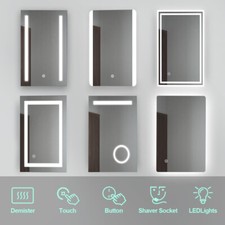 Illuminated Bathroom LED Mirror with Shaver Socket Demister Touch Lights up IP44