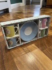 BNWT Cath Kidston Provence Rose Set Of 4 Espresso Cups And Saucers Floral