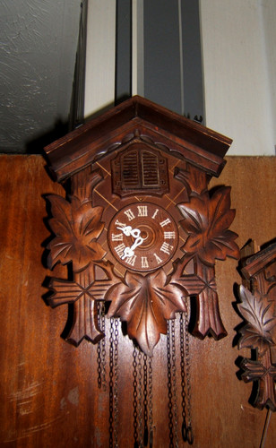 Vintage cuckoo clock wooden - cuckoo, clock,