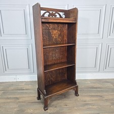 Antique Vintage Edwardian Oak Open Bookcase – Pierced Gallery - Arts & Crafts