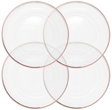 Clear Glass Charger 13 Inch Dinner Plate With Metallic Rim 0.5 CM - Set of 4 ...