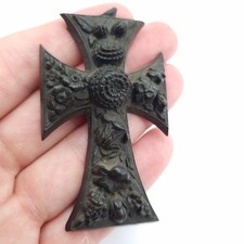 Large Whitby Jet Cross Carved