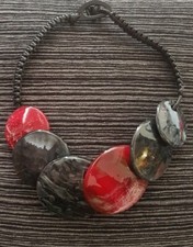 Necklace black and red perspex discs on black  cord UK £21GBP{20%VAT+POST INC