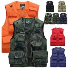 Mens Cargo Multi Pocket Utility Vest Fishing Hiking Camping Gilet Waistcoat Tops