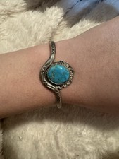 Vintage Navajo Sterling Silver Cuff Bracelet Turquoise