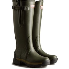 Hunter Balmoral Adjustable Rubber Women's Dark Olive Wellington Boots New