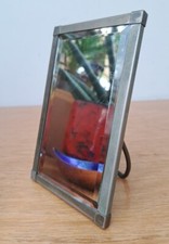 Antique Art Deco Metal Bevelled Edge Travel Bathroom Shaving Makeup Mirror