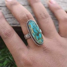 Blue Copper Turquoise Solid 925 Sterling Silver Beautiful Ring All Size M1037