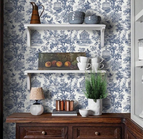 Blue vintage toile peel - peel, &