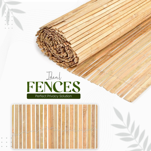 Natural bamboo slat fence - 4m,