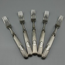 Walker & Hall Antique Silver Plated Dessert Forks Cutlery Set 5 Reeded Harrogate