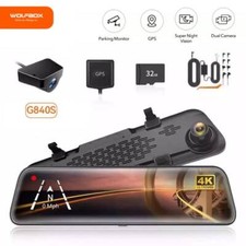 WOLFBOX G840S 12" 4k Mirror Dash Cam Front and Rear View Dual Cameras Free SD