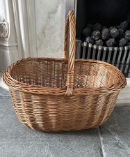 Vintage Traditional Wicker Shopping Basket Trug with Handle 