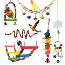 7 Pack Parrot Toys Set Metal Rope Ladder Small Stand Budgie Cockatiel Cage Bird