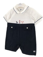 Emile Et Rose 3 Months ~ 62 Cms White And Navy Nautical Boys Cotton Romper