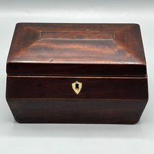 Antique Mahogany Tea Caddy Georgian / Victorian Lidded Wooden Box c1850