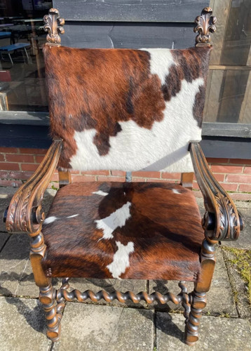 Antique cow hide upholstered - antique,