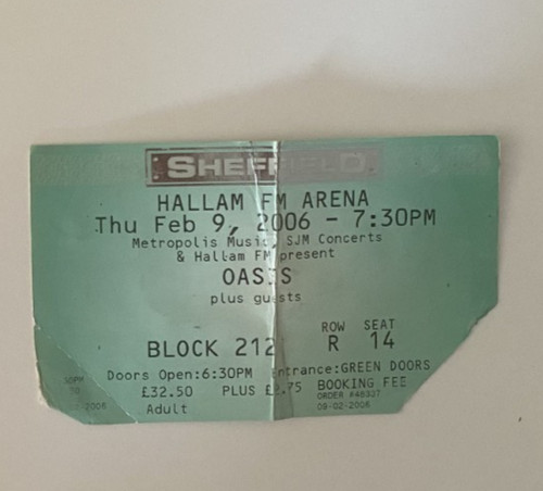Oasis ticket stub sheffield - stub,