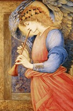 Burne Jones Angel playing a Flageolet cards 10 Pack Christmas folded red env