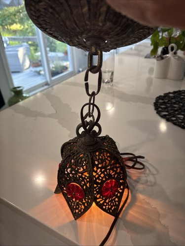 Vtg brass hanging light - brass,