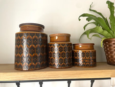 Vintage Hornsea Brown Heirloom Storage Jar Cannisters & Tea Caddy 70's MCM Retro