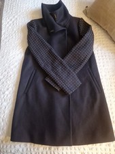 Zara Navy Blue Studded Sleeve Wool Blend Coat Size Medium.