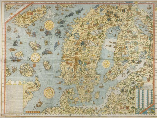 Scandinavia first printed map - printed,