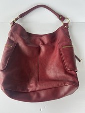 Linea Pelle Leather Shoulder Bag Red W Gold Hardware Brown Liner Gorgeous!