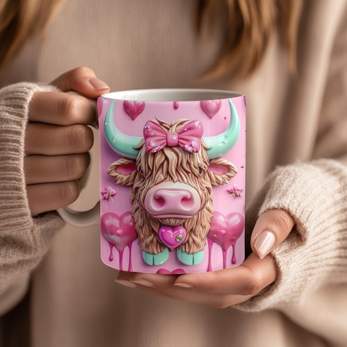 Pink highland cow ceramic - pink,