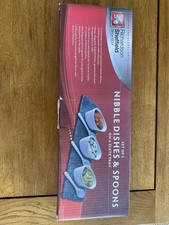 RICHARDSONS SHEFFIELD SET OF 3 NIBBLES DISHES & SPOONS ON A SLATE TRAY Read desc
