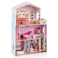 Wooden Dolls House Large 3-Storey Dollhouse with Simulated Rooms DIY Playhouse