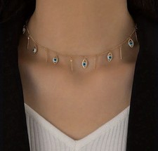 1pc Elegant Luxury Alloy Choker Necklace with Evil Eye Tassel Pendants