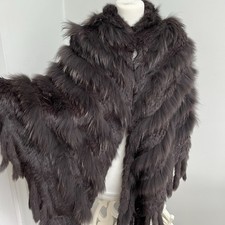 oakwood rabbit racoon fur wrap Cape fringed Brown Soft Silky
