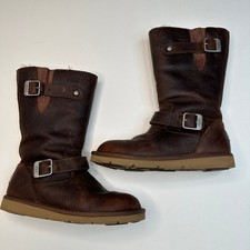 UGG Kensington Toast Brown Leather Shearling Lined Boots 7