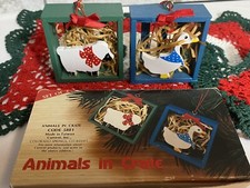 Current Animals in Crate Sheep and Duck Christmas Tree Ornaments Vintage Taiwan