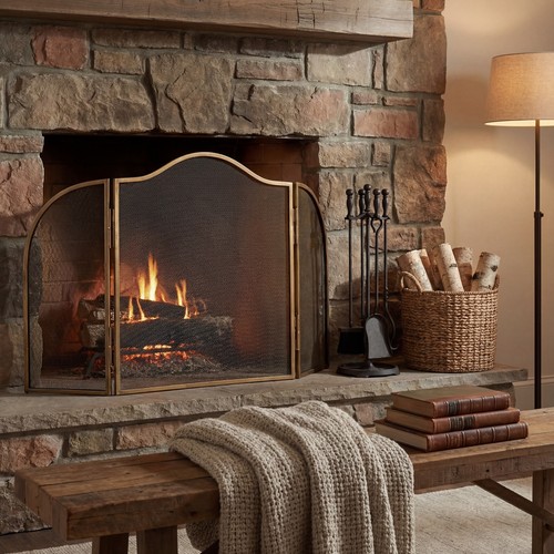 Antiqued brass fire screen - antiqued,