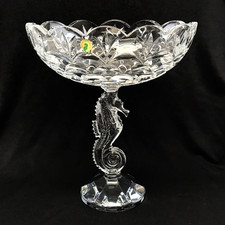 Waterford Crystal Seahorse Centerpiece Compote Cut Glass Bowl Tom Brennan, 12"