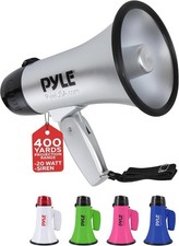 Pyle Compact & Portable Megaphone Speaker with Siren Alarm Mode & Silver 