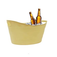 Small Yellow Plastic Ice Bucket With Handle Drink Beer Wine Cooler Tub Party BBQ