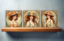 Art Nouveau Woman Ceramic tiles - Set of 3 Art Nouveau Wall Decor Tiles