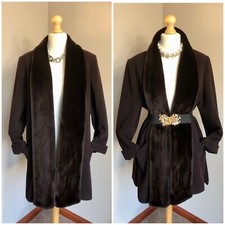 ALEXON Retro 75% Wool Fur Collar Trim 50's style Edge to Edge Coat Size UK 14