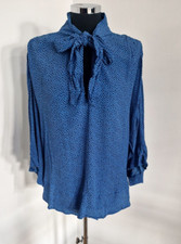 Zara pussy bow blouse large blue womens top animal print 3/4 sleeve black 