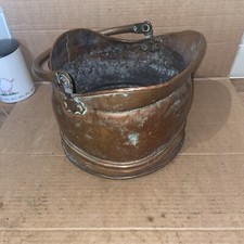 Vintage Copper Coal Scuttle Bucket Helmet Shaped Storage Fireplace  FIRE Planter