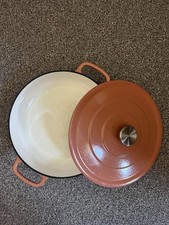 Mauviel 1830 Cast Iron Round Shallow Casserole With Lid 28cm, Orange, Fast Post